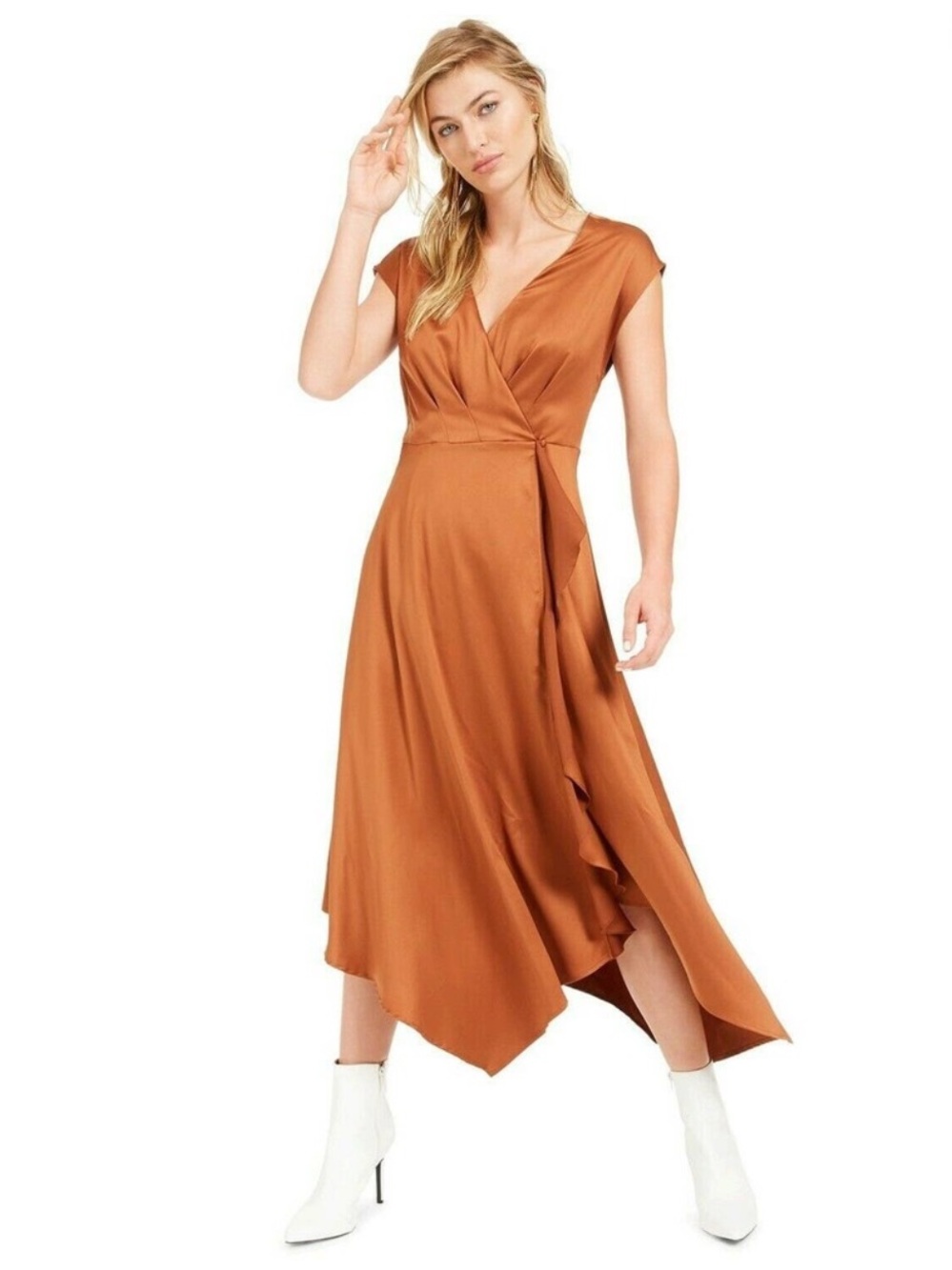 NWT Becca Tilley x Bar III Rust Satin Wrap Dress Large L